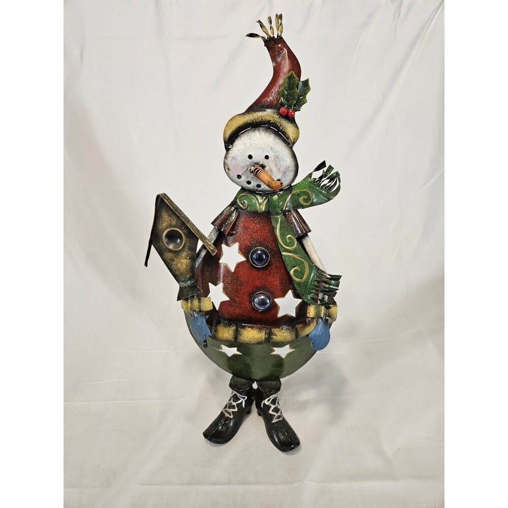 Rustic 22" Tall Primitive Metal Snowman Figure Christmas Farmhouse Holiday Art